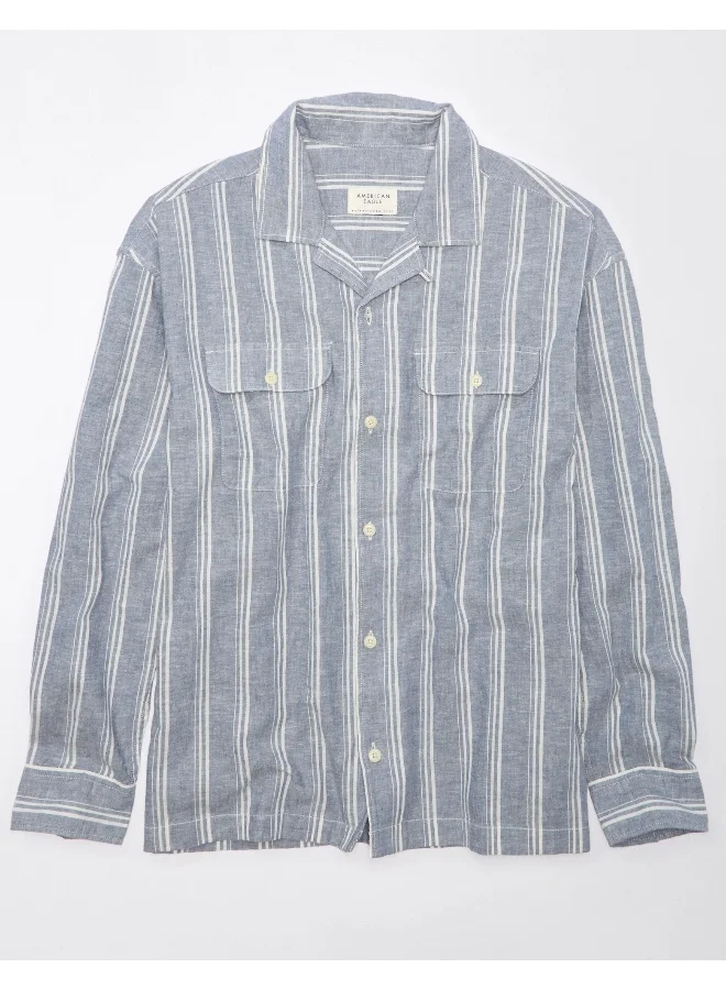 امريكان ايجل Linen-Blend Mechanic Regular Fit  Striped Shirt