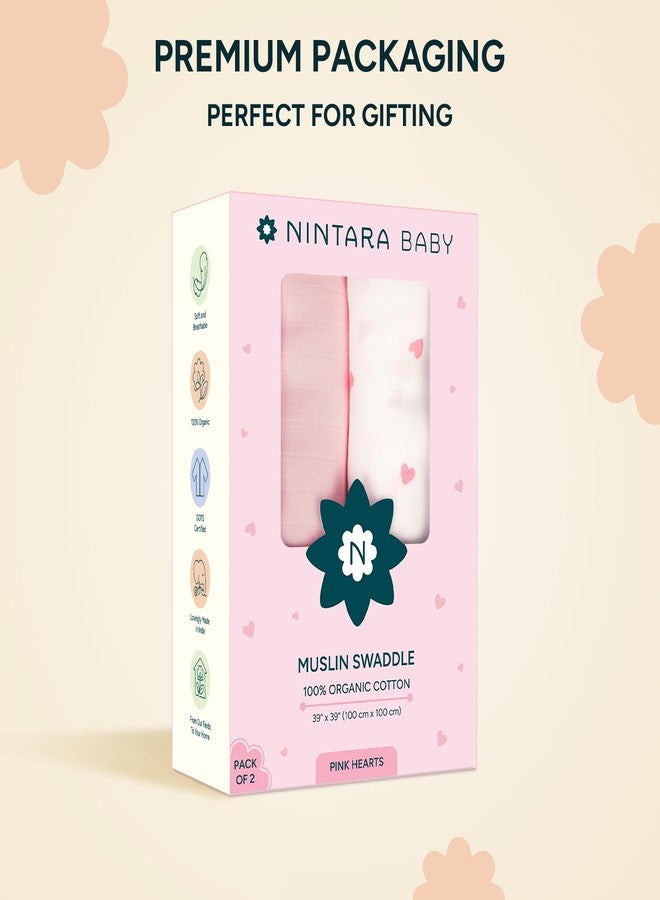 NINTARABABY قماط نينتارابيبي - قطن موسلين عضوي فاخر 100%، 100 سم × 100 سم، فائق النعومة، يسمح بمرور الهواء، خفيف الوزن، متعدد الاستخدامات، مضاد للحساسية، هدية مثالية للمواليد الإناث، عبوة من قطعتين - Image 4