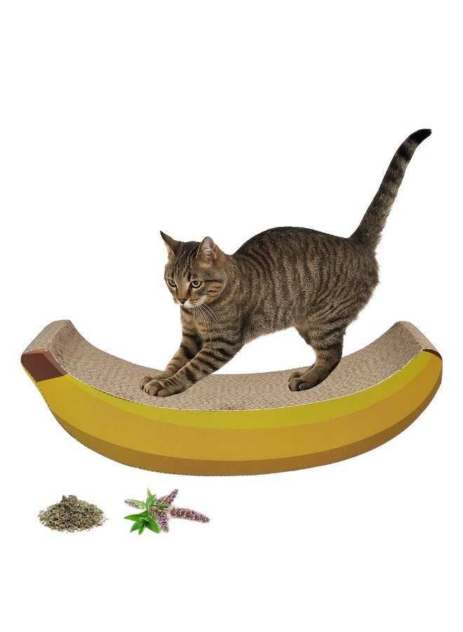 أن ان سي بيتس لوح خدش للقطط، لوح خدش للقطط مموج شديد التحمل بتصميم على شكل موزة مع عشبة النعناع البري، لوح خدش للقطط قابل للعكس لطحن المخالب، مناسب للاستخدام الداخلي/الخارجي، 45 سم (أصفر) - Image 1