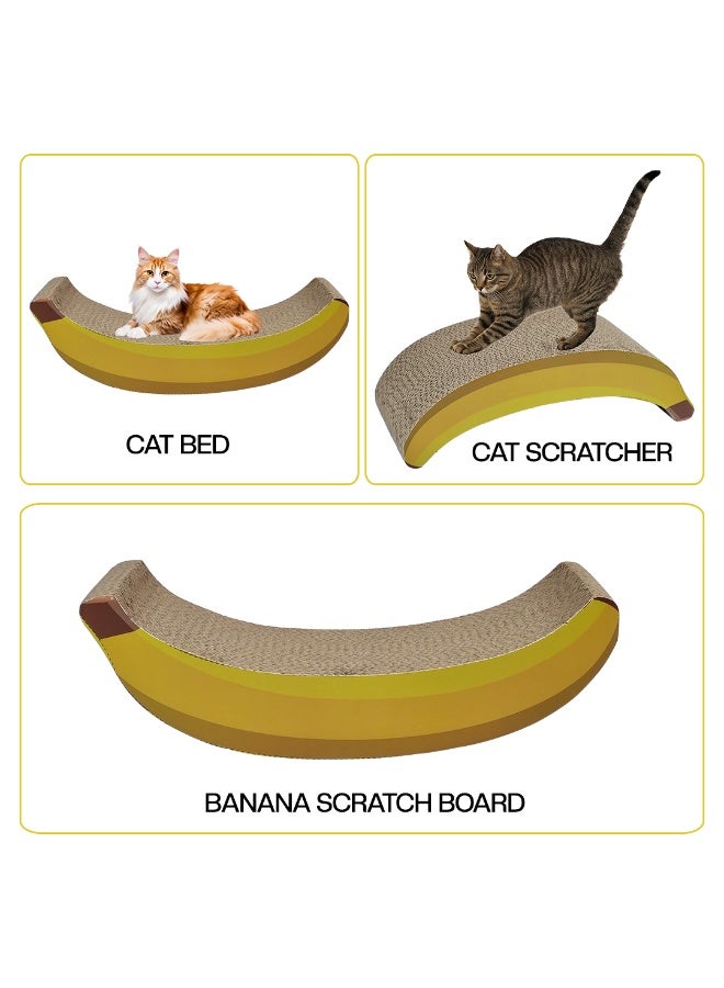 أن ان سي بيتس لوح خدش للقطط، لوح خدش للقطط مموج شديد التحمل بتصميم على شكل موزة مع عشبة النعناع البري، لوح خدش للقطط قابل للعكس لطحن المخالب، مناسب للاستخدام الداخلي/الخارجي، 45 سم (أصفر) - Image 4