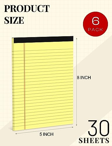 Aidunmis Yellow Note Pads 5x8 Small Legal Pads College Ruled Notepad for Office 6 Pack Yellow Writing Pads 5x8 Narrow Ruled Paper Pads 25 Lines 80 GSM Paper Tablets 5x8" Lined Notepads With 30 Sheets Per Pad - Image 2