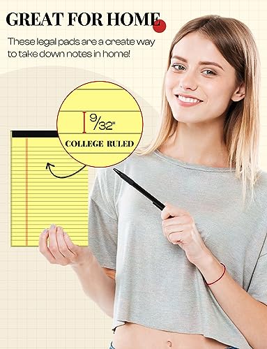 Aidunmis Yellow Note Pads 5x8 Small Legal Pads College Ruled Notepad for Office 6 Pack Yellow Writing Pads 5x8 Narrow Ruled Paper Pads 25 Lines 80 GSM Paper Tablets 5x8" Lined Notepads With 30 Sheets Per Pad - Image 3