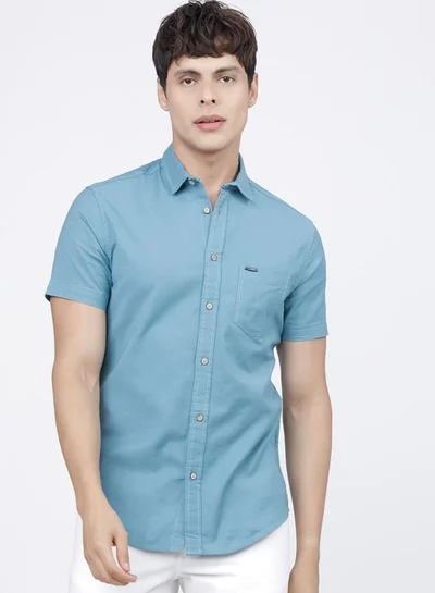 The Indian Garage Co Men Slim Fit Solid Half Sleeves Cutaway Collar Casual Shirt