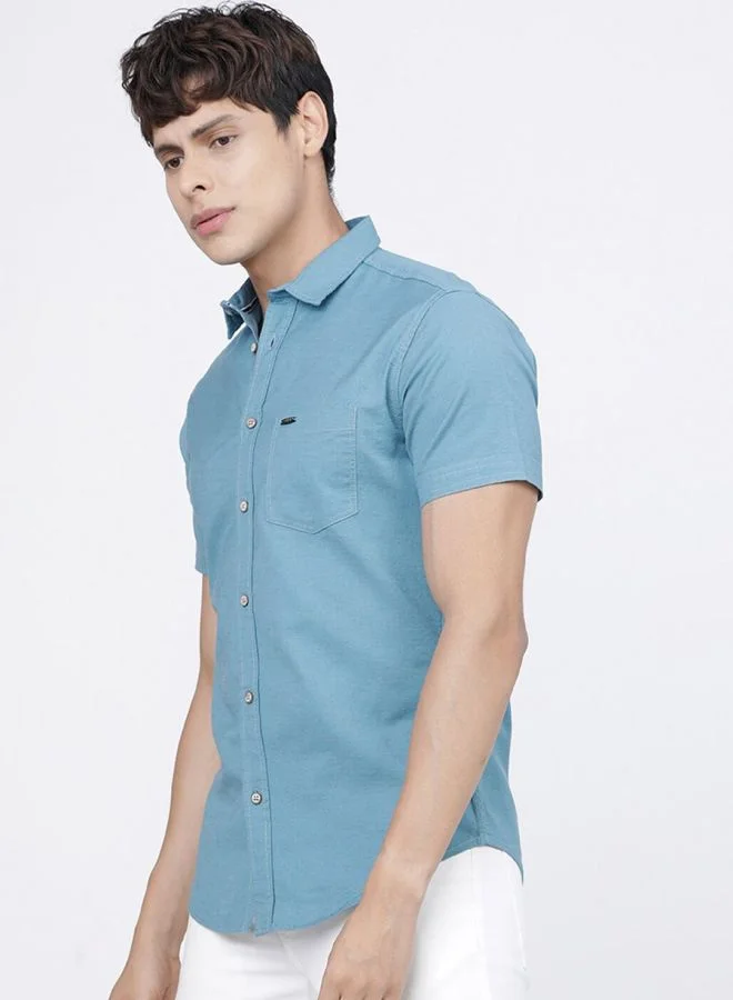 The Indian Garage Co Men Slim Fit Solid Half Sleeves Cutaway Collar Casual Shirt