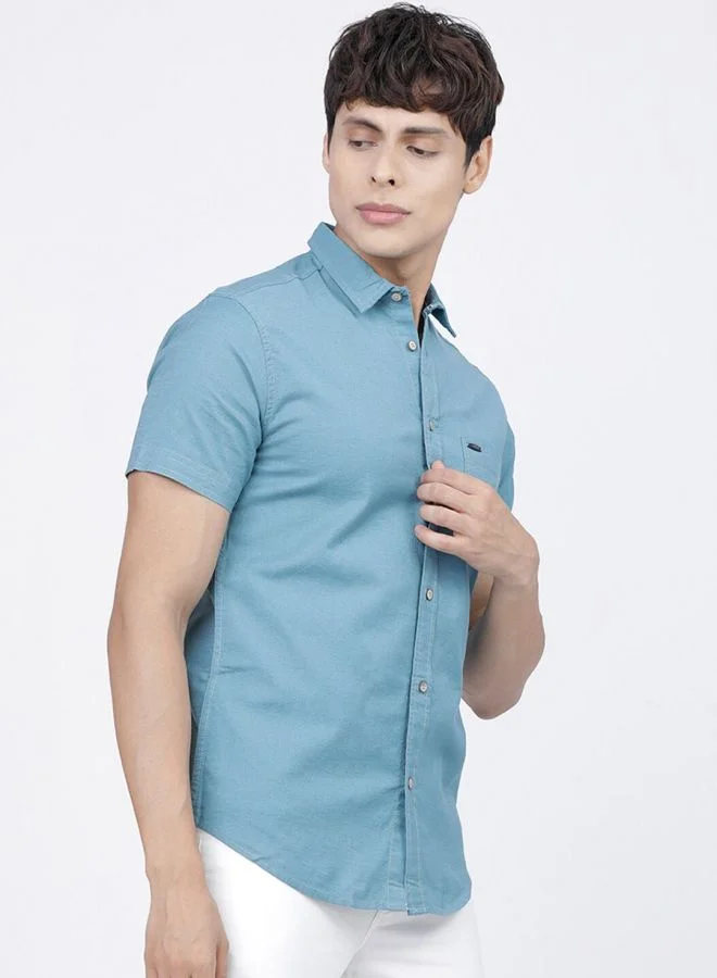 The Indian Garage Co Men Slim Fit Solid Half Sleeves Cutaway Collar Casual Shirt