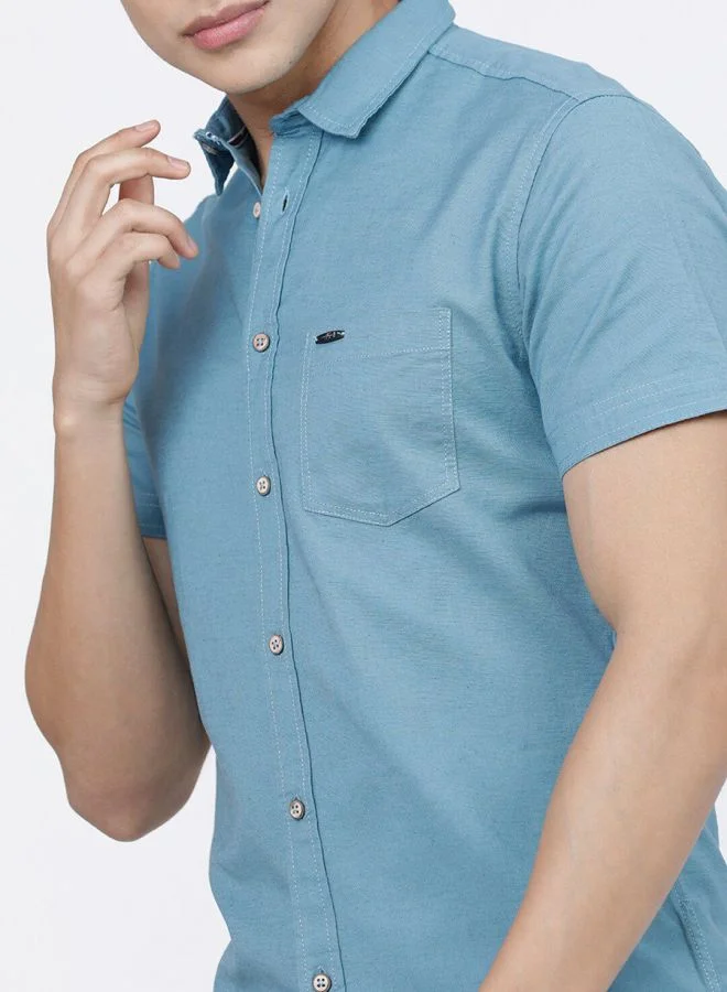 The Indian Garage Co Men Slim Fit Solid Half Sleeves Cutaway Collar Casual Shirt