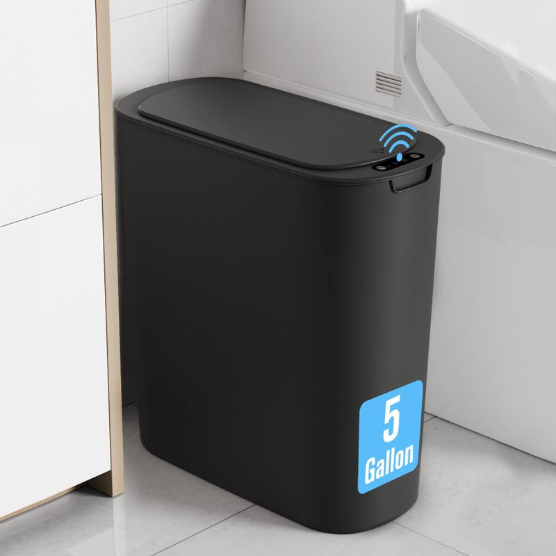 Cesun Motion Sensor Trash Can, 5 Gallon Automatic Bathroom Garbage Can with Lid, Touchless Smart Plastic Slim Wastebasket for Bathroom, Office, rv, Bedroom, Living Room, Black - Image 1