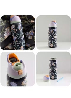 Owala 32 Oz. Owala FreeSip Stainless Steel Water Bottle in Black with flower  - Image 2