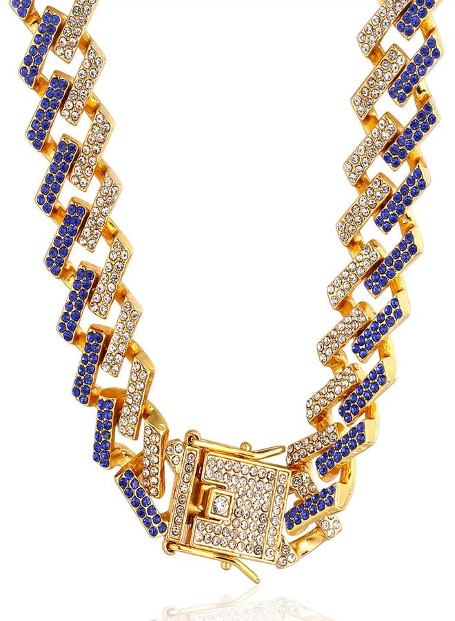 Halukakah Gold Chain Iced Out for Large Dogs,Diamond Cuban Link Necklace Collar 14MM 18k Real Gold Plated Blue Diamonds 16" Size with Free Giftbox,Decoration Only - Image 4