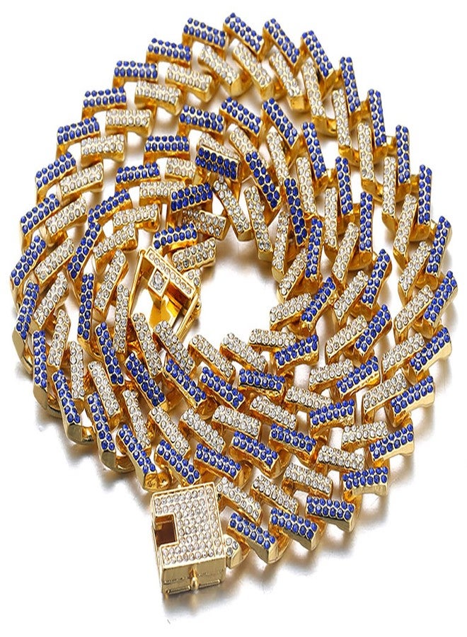 Halukakah Gold Chain Iced Out for Large Dogs,Diamond Cuban Link Necklace Collar 14MM 18k Real Gold Plated Blue Diamonds 16" Size with Free Giftbox,Decoration Only - Image 1