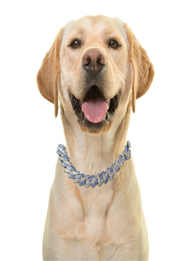 Halukakah Gold Chain Iced Out for Large Dogs,Diamond Cuban Link Necklace Collar 14MM 18k Real Gold Plated Blue Diamonds 16" Size with Free Giftbox,Decoration Only - Image 3