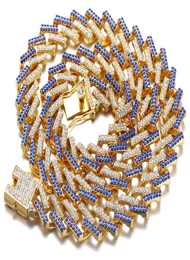 Halukakah Gold Chain Iced Out for Large Dogs,Diamond Cuban Link Necklace Collar 14MM 18k Real Gold Plated Blue Diamonds 16" Size with Free Giftbox,Decoration Only - Image 5