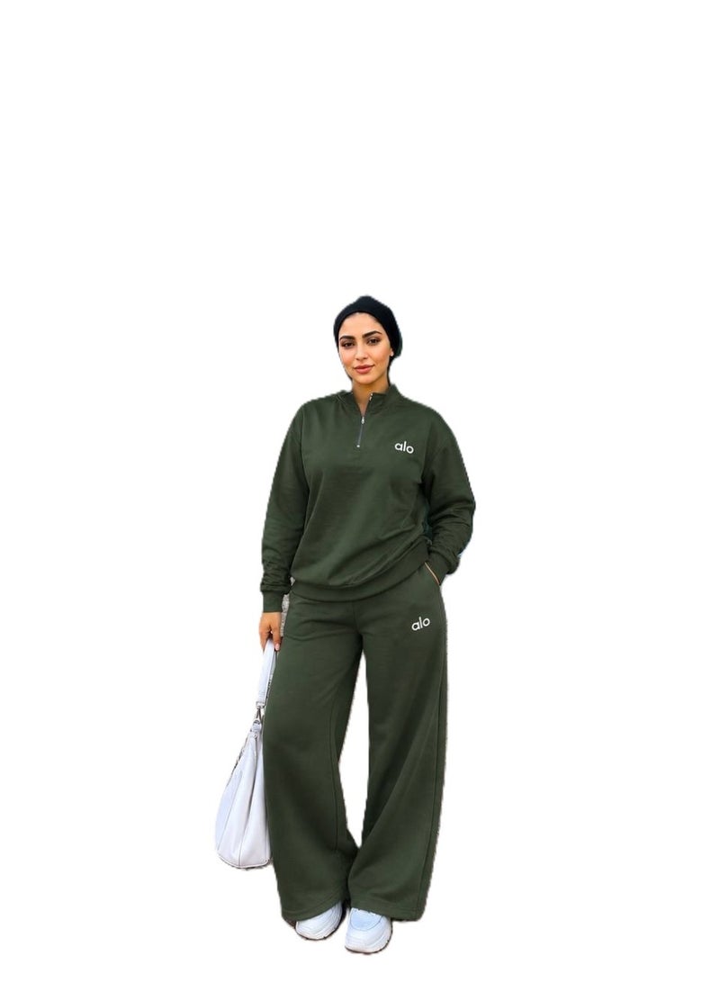 طقم رياضي نسائي ALO باللون الأخضر الغامق - Image 1
