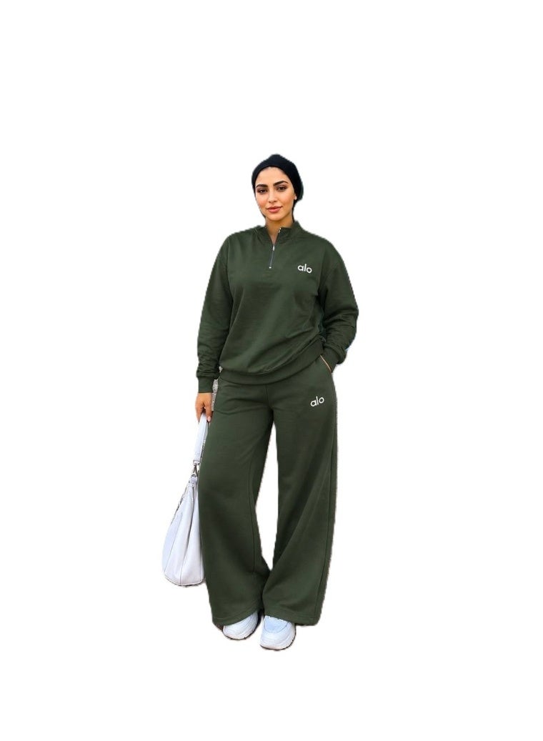 طقم رياضي نسائي ALO باللون الأخضر الغامق - Image 2