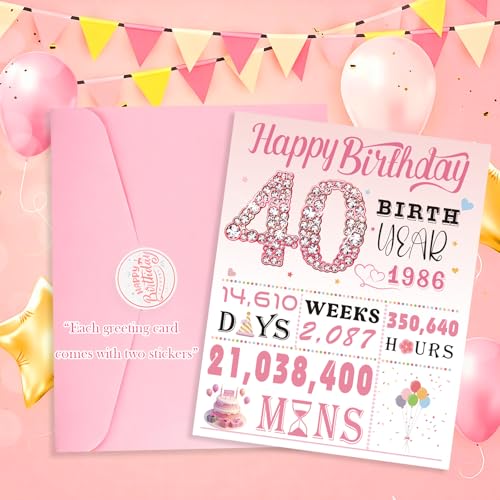 OLOSONG 40th Birthday Card for Women, 40th Birthday Decoration, Sweet Funny 40 Year Old Birthday Gifts Idea, Greeting Cards for Wife Mother Aunt Daughter Friend Sister Mon Her, Jumbo Back In 1986 Pink - Image 5
