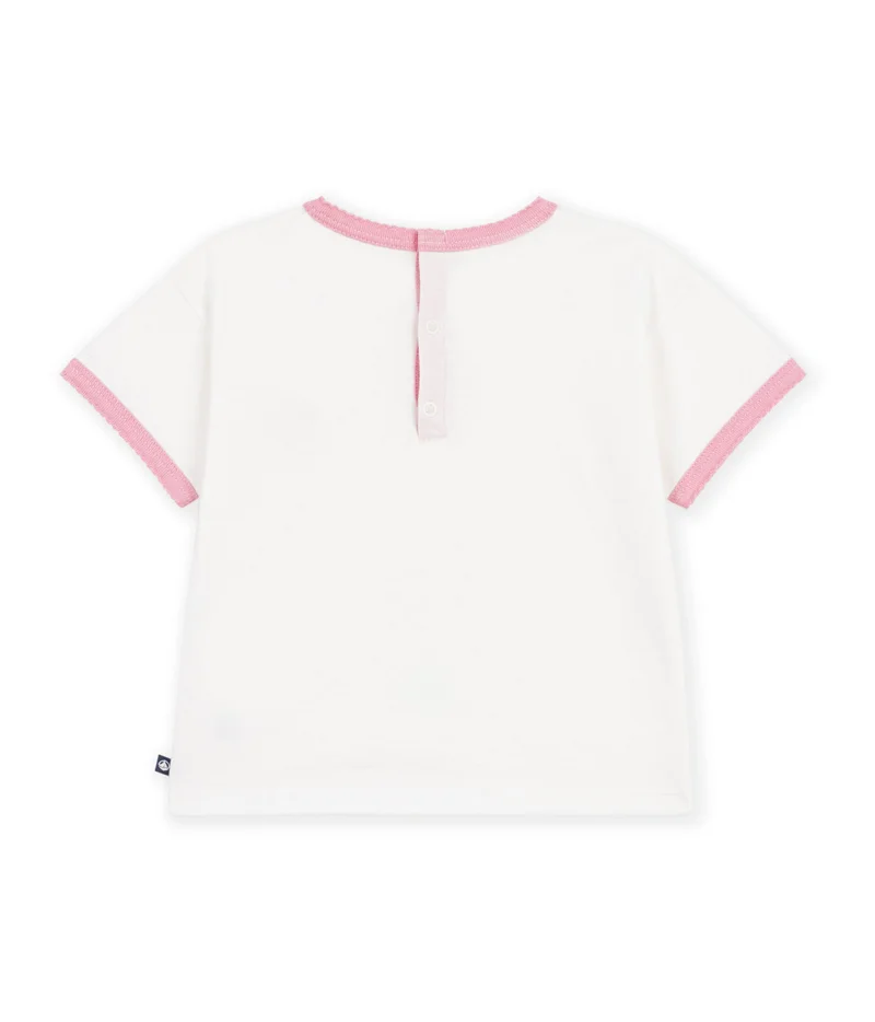 بيتي باتو Babies' Short-Sleeved Plain Cotton T-Shirt With A Heart Badge