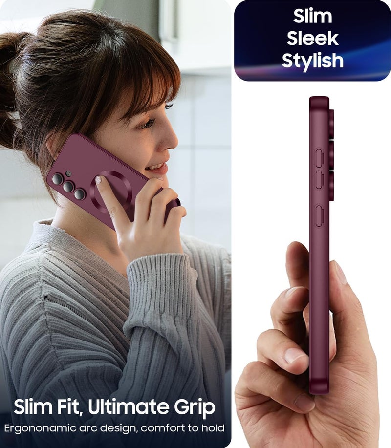 DIZORO Samsung S24 Fe Case, Compatible with Mag Safe, Matte Luxury Metallic Luster Flexible TPU Wireless Charging Shockproof Case with Camera Protector Back Cover (Wine) - Image 5