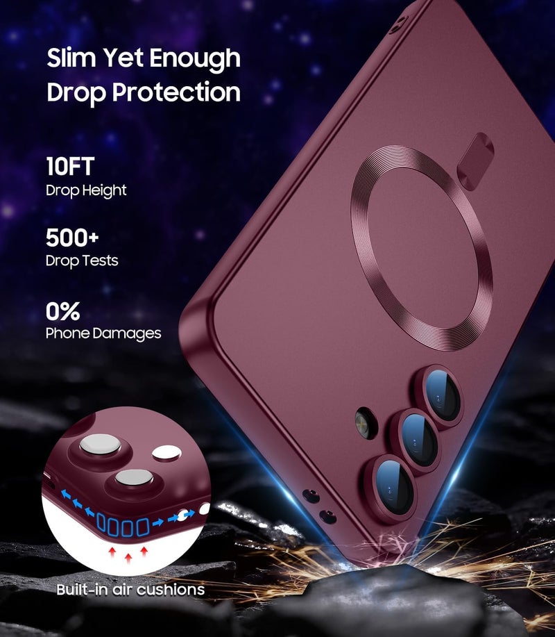 DIZORO Samsung S24 Fe Case, Compatible with Mag Safe, Matte Luxury Metallic Luster Flexible TPU Wireless Charging Shockproof Case with Camera Protector Back Cover (Wine) - Image 3