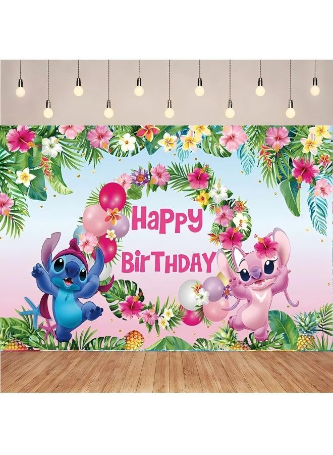 Stitch Factory Mall ديكور خلفية لحفلة عيد ميلاد بطابع ستتش، مناسب لأدوات تصوير عيد ميلاد الأطفال (المقاس: 150 سم × 100 سم) - Image 1