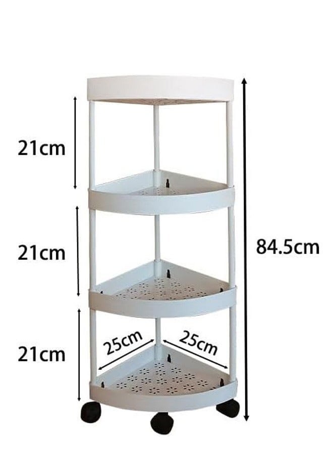 4-Tier Storage Trolley Cart, Storage Organizer Trolley with Wheels, Bathroom Mobile Shelving Organizer Triangle Corner Shelf Rack, Utility Rolling Cart Kitchen Storage Organizer for Bathroom, Laundry, Living Room (White)  - Image 2