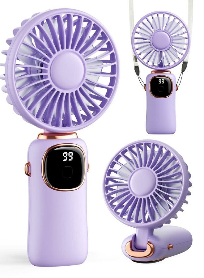 coldSky Portable Handheld Fan, 4000mAh Battery Operated 3 in 1 Multifunction Personal Travel Fan with Digital Display, 90° Foldable Desk Fan with Base, 5 Speed Lash Fan for Makeup/Commute/Office - Image 1