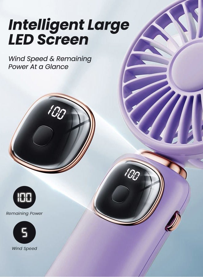 coldSky Portable Handheld Fan, 4000mAh Battery Operated 3 in 1 Multifunction Personal Travel Fan with Digital Display, 90° Foldable Desk Fan with Base, 5 Speed Lash Fan for Makeup/Commute/Office - Image 4