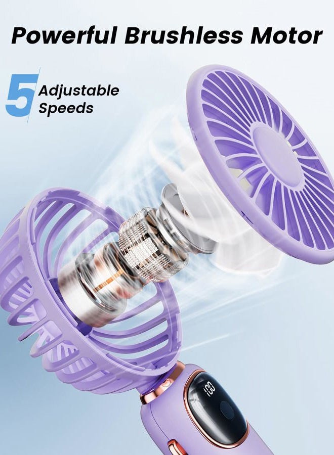 coldSky Portable Handheld Fan, 4000mAh Battery Operated 3 in 1 Multifunction Personal Travel Fan with Digital Display, 90° Foldable Desk Fan with Base, 5 Speed Lash Fan for Makeup/Commute/Office - Image 5