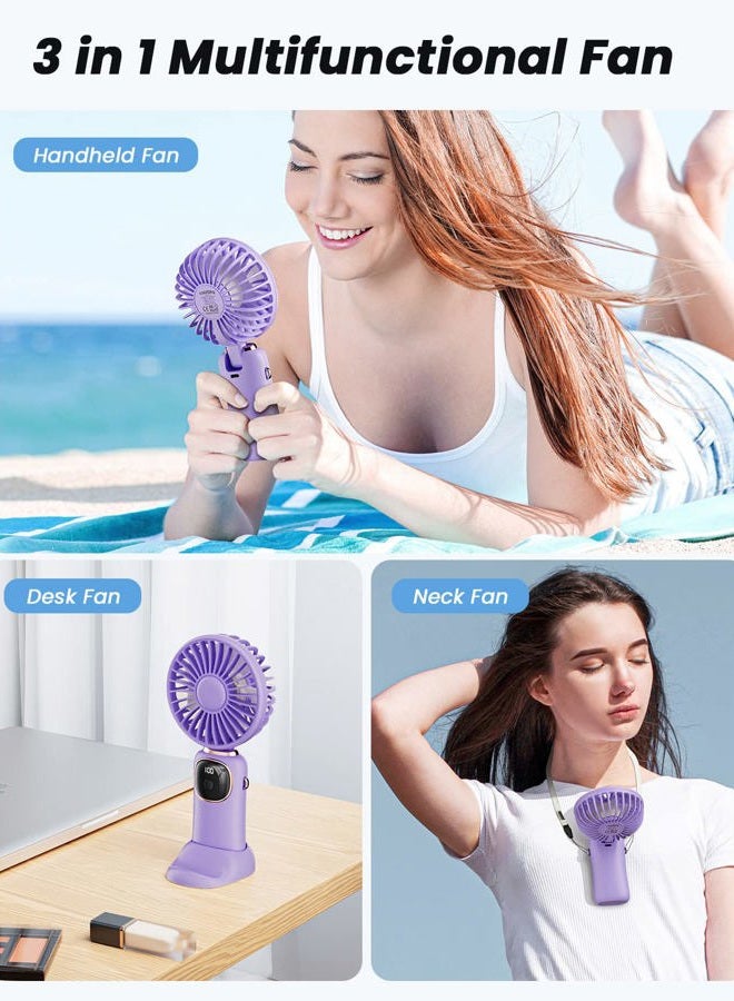 coldSky Portable Handheld Fan, 4000mAh Battery Operated 3 in 1 Multifunction Personal Travel Fan with Digital Display, 90° Foldable Desk Fan with Base, 5 Speed Lash Fan for Makeup/Commute/Office - Image 2