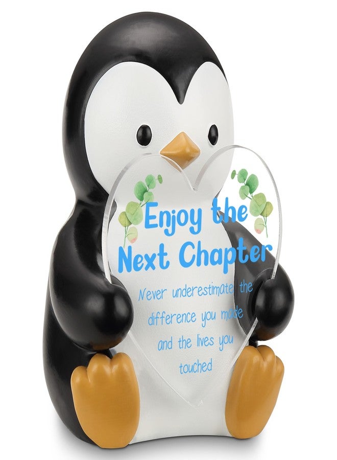 FTONENI Enjoy the Next Chapter Penguin Figurine, Cute Resin Penguin Holding Heart Acrylic Sign, Retirement Gift for Coworker Friend Teacher Nurse, Inspirational Penguin Decor, Desk Ornament Keepsake - FDB549 - Image 1