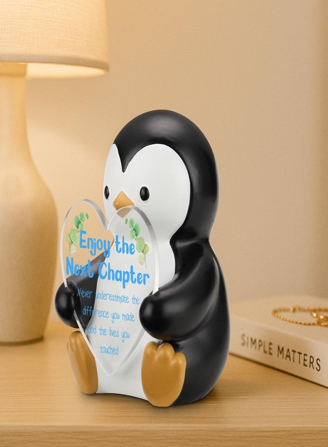 FTONENI Enjoy the Next Chapter Penguin Figurine, Cute Resin Penguin Holding Heart Acrylic Sign, Retirement Gift for Coworker Friend Teacher Nurse, Inspirational Penguin Decor, Desk Ornament Keepsake - FDB549 - Image 4