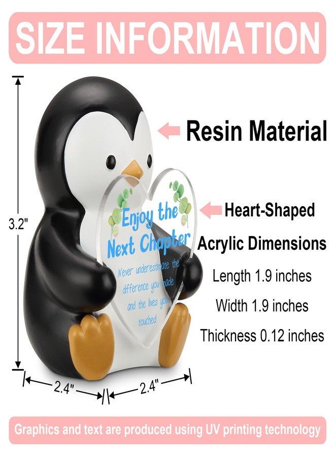 FTONENI Enjoy the Next Chapter Penguin Figurine, Cute Resin Penguin Holding Heart Acrylic Sign, Retirement Gift for Coworker Friend Teacher Nurse, Inspirational Penguin Decor, Desk Ornament Keepsake - FDB549 - Image 2