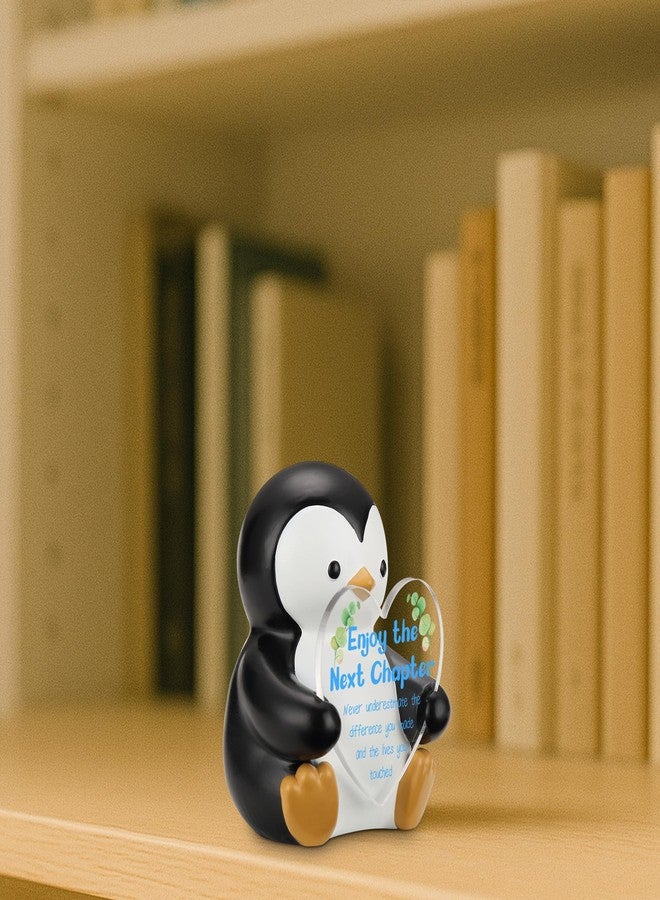 FTONENI Enjoy the Next Chapter Penguin Figurine, Cute Resin Penguin Holding Heart Acrylic Sign, Retirement Gift for Coworker Friend Teacher Nurse, Inspirational Penguin Decor, Desk Ornament Keepsake - FDB549 - Image 5