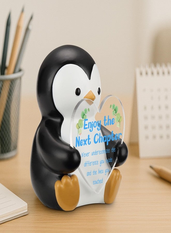 FTONENI Enjoy the Next Chapter Penguin Figurine, Cute Resin Penguin Holding Heart Acrylic Sign, Retirement Gift for Coworker Friend Teacher Nurse, Inspirational Penguin Decor, Desk Ornament Keepsake - FDB549 - Image 3