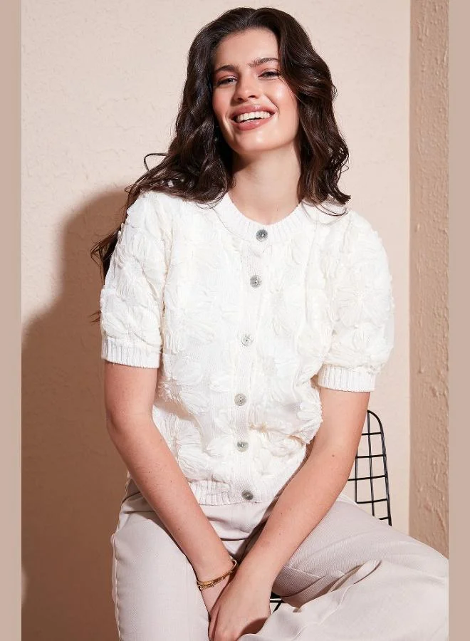 ليلا كارديجان نسائي قصير الأكمام من التول بنقشة الزهور بقصة عادية من ليلا