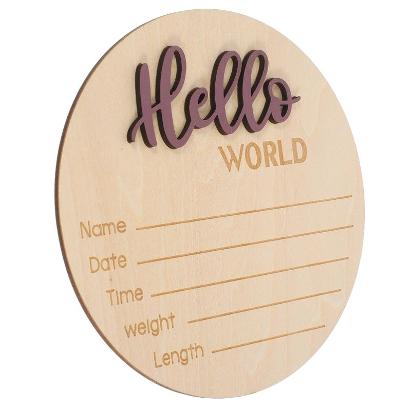Purple Wooden Baby Welcome Sign Newborn Name Announcement Nursery Photo Props - Image 2