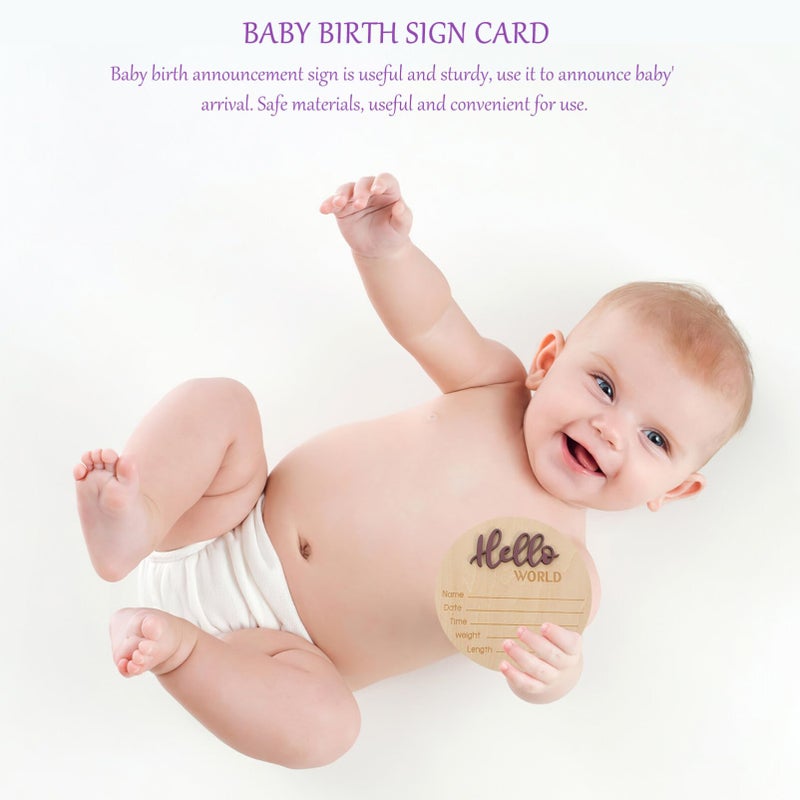 Purple Wooden Baby Welcome Sign Newborn Name Announcement Nursery Photo Props - Image 3
