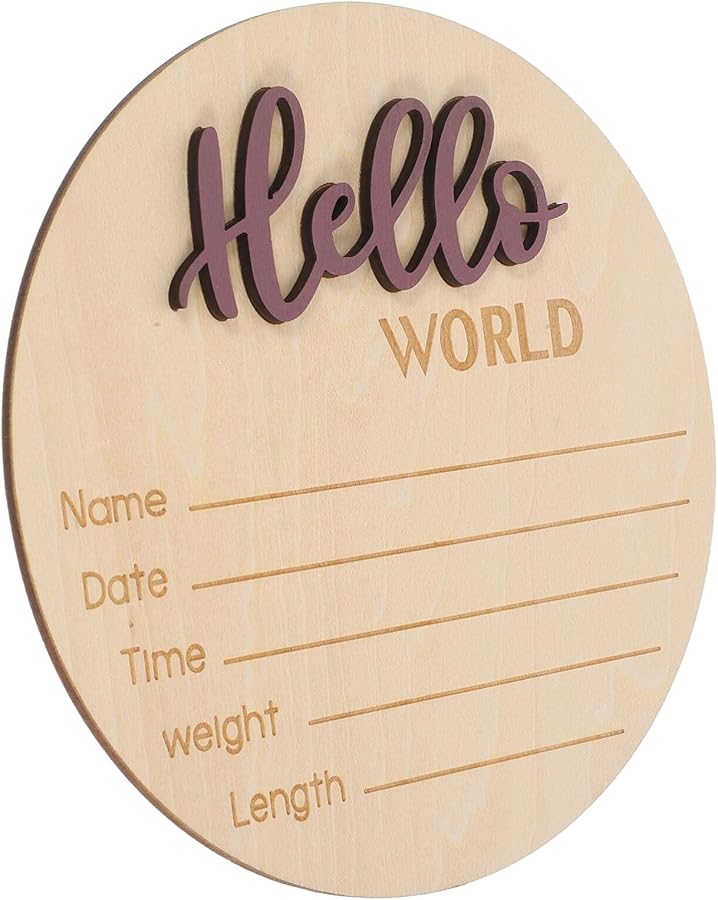 Purple Wooden Baby Welcome Sign Newborn Name Announcement Nursery Photo Props - Image 1