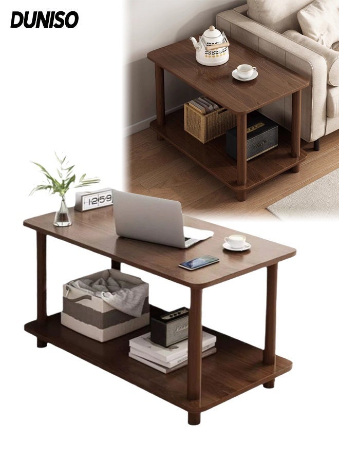 DUNISO Side Table, 2-Tier Wooden Side Tall End Table, Nightstand Bedside Desk with Storage Rack for Living Room, Bedroom, Office - Image 1