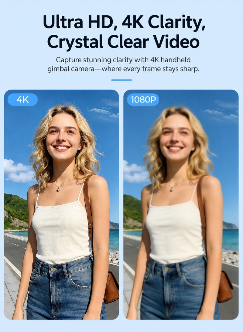 كاميرا تدوين فيديو 4K لليوتيوب، كاميرا رقمية محمولة بدقة 75MP مع عدسة جيمبال دوارة 330 درجة، طقم كاميرا محمولة للسفر وصناعة المحتوى مع حامل ثلاثي وكابل Type-C وسوار يد وحقيبة قماش تنظيف وبطاقة ذاكرة 32GB - Image 2
