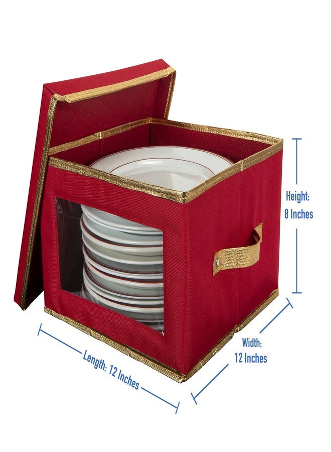 Simplify Holiday Dinner Plate Dinnerware Storage Box | 12.2 Inch | Christmas China | 12 Felt Dividers | Tableware Setting | Red - Image 4