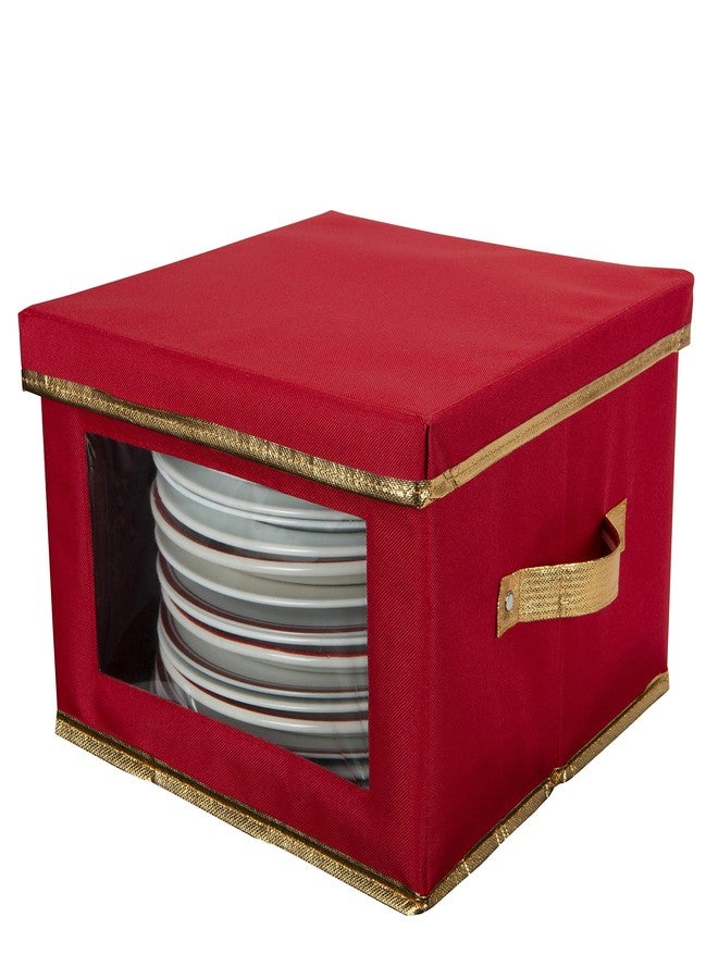Simplify Holiday Dinner Plate Dinnerware Storage Box | 12.2 Inch | Christmas China | 12 Felt Dividers | Tableware Setting | Red - Image 1
