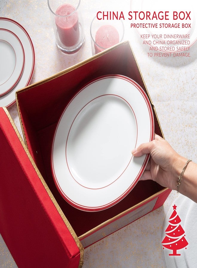 Simplify Holiday Dinner Plate Dinnerware Storage Box | 12.2 Inch | Christmas China | 12 Felt Dividers | Tableware Setting | Red - Image 3