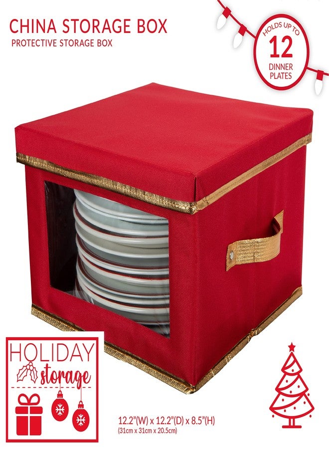 Simplify Holiday Dinner Plate Dinnerware Storage Box | 12.2 Inch | Christmas China | 12 Felt Dividers | Tableware Setting | Red - Image 2