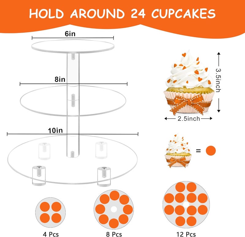 LoveDisplay Cupcake Stand, 3 Tier Cupcake Stand for 24 Cupcakes, Cupcake Tower Stand, Acrylic Cupcake Holder, Clear Dessert Stands for Party, Wedding, Birthday, Baby Shower - Image 3