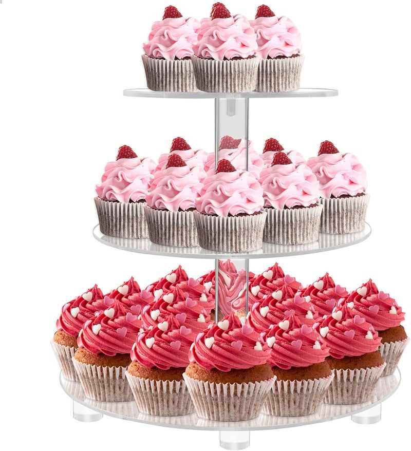 LoveDisplay Cupcake Stand, 3 Tier Cupcake Stand for 24 Cupcakes, Cupcake Tower Stand, Acrylic Cupcake Holder, Clear Dessert Stands for Party, Wedding, Birthday, Baby Shower - Image 1