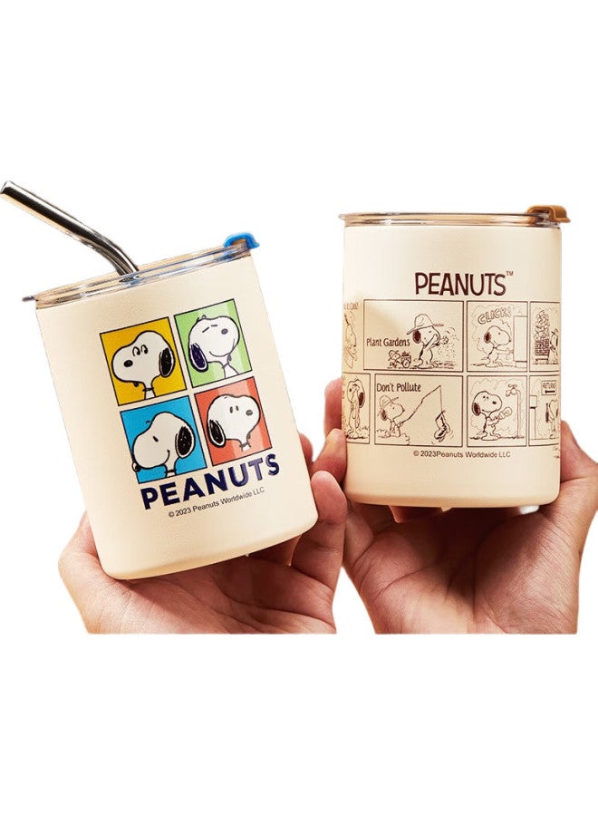 Snoopy كوب قهوة من الفولاذ المقاوم للصدأ 304 من سنوبي للرجال والنساء، كوب ماء مكتبي، كوب معزول للمشروبات الساخنة والباردة مع مصاصة، كوب شرب، فولاذ - Image 2