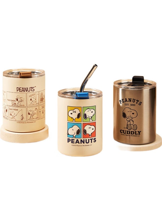 Snoopy كوب قهوة من الفولاذ المقاوم للصدأ 304 من سنوبي للرجال والنساء، كوب ماء مكتبي، كوب معزول للمشروبات الساخنة والباردة مع مصاصة، كوب شرب، فولاذ - Image 3