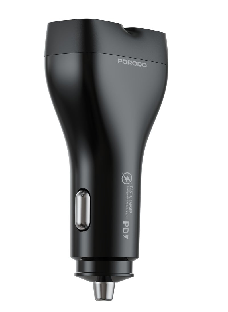porodo DUALPOWER 102W Car Charger/ PD 30W/ QC 18W/ x2 USB-C & x2 USB-A/ Fast Charging /102W High Power Output / Quick Charge/ Efficient Charging for Multiple Devices Car Charger - Black - Image 3