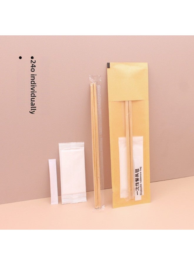 Xufei Disposable Chopsticks Four-piece Tableware Suit Take-out Fast Food Commercial Chopsticks Blank Solid Color Kraft Paper Bamboo-Color:100 Sets Of Sunroofs 24 Chopsticks Wet Wipes And Toothpicks Three-piece Set Thickenedbrown Packing Paper - Image 1