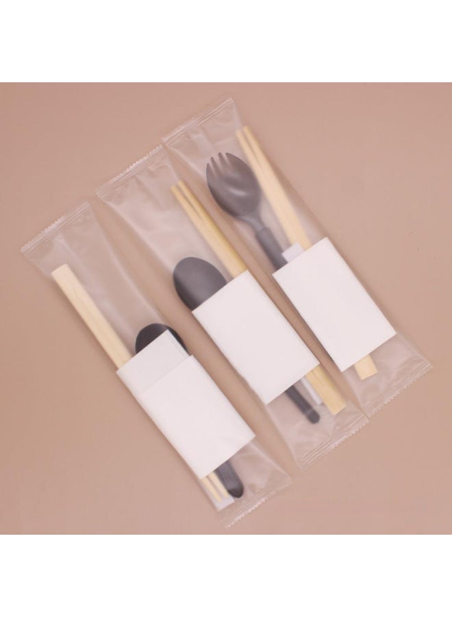 Xufei Disposable Chopsticks Four-piece Tableware Suit Take-out Fast Food Commercial Chopsticks Blank Solid Color Kraft Paper Bamboo-Color:100 Sets Of Sunroofs 24 Chopsticks Wet Wipes And Toothpicks Three-piece Set Thickenedbrown Packing Paper - Image 4